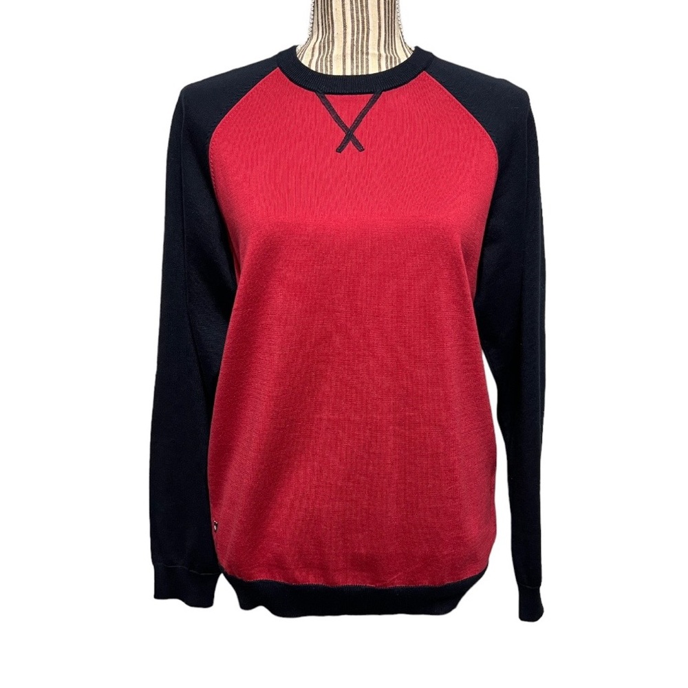 Brooks Brothers fleece supima large crew sweater preppy style red & navy
